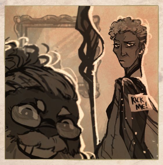 Merle takes a selfie as Lucretia glares at him for sticking a kick me sticker on her back